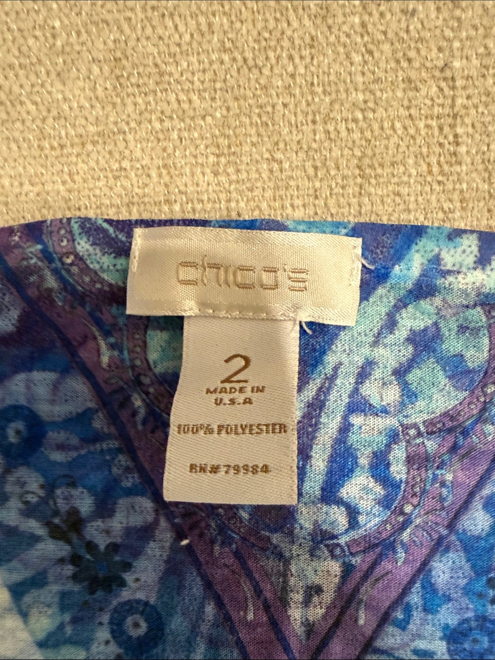 Chico’s blue paisley embellished V-neck tunic/blouse. - Picture 7 of 9